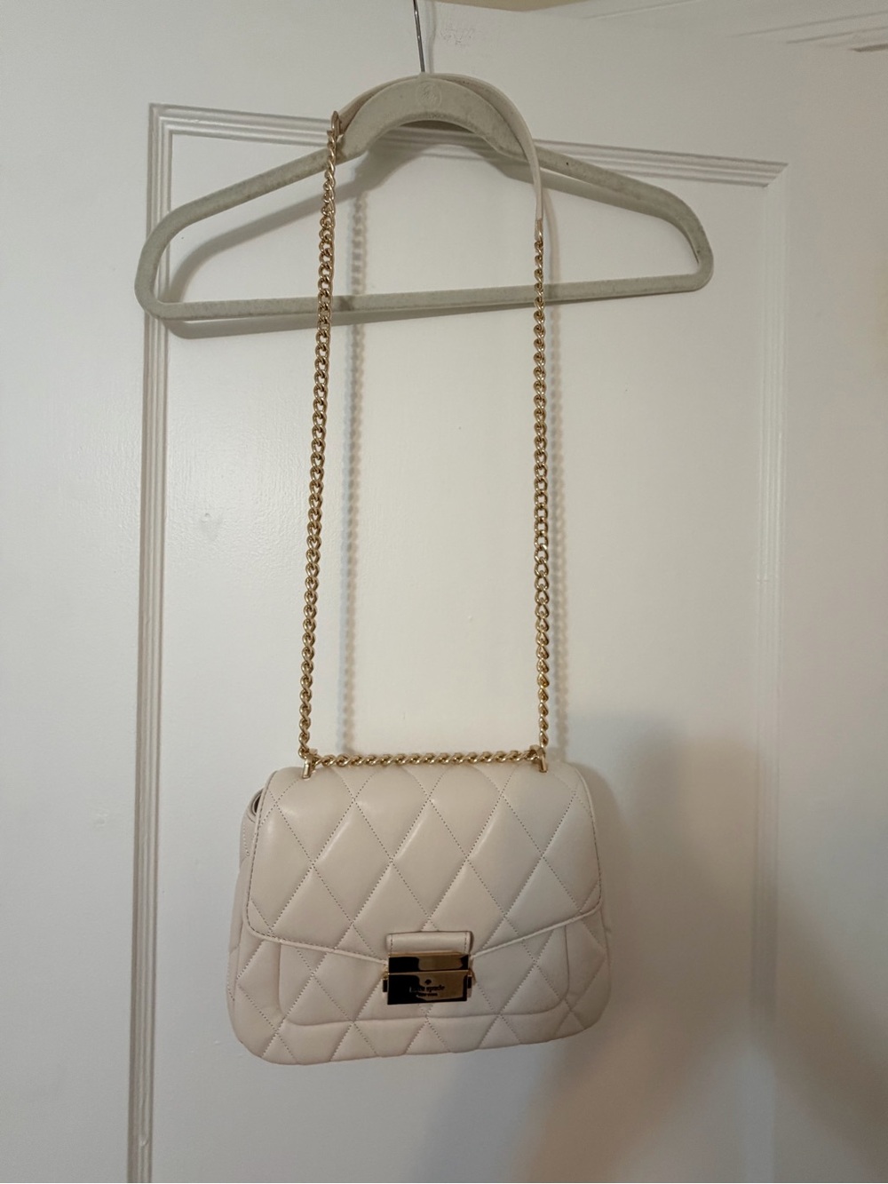kate spade Cream Quilted Shoulder Bag with Gold Chain